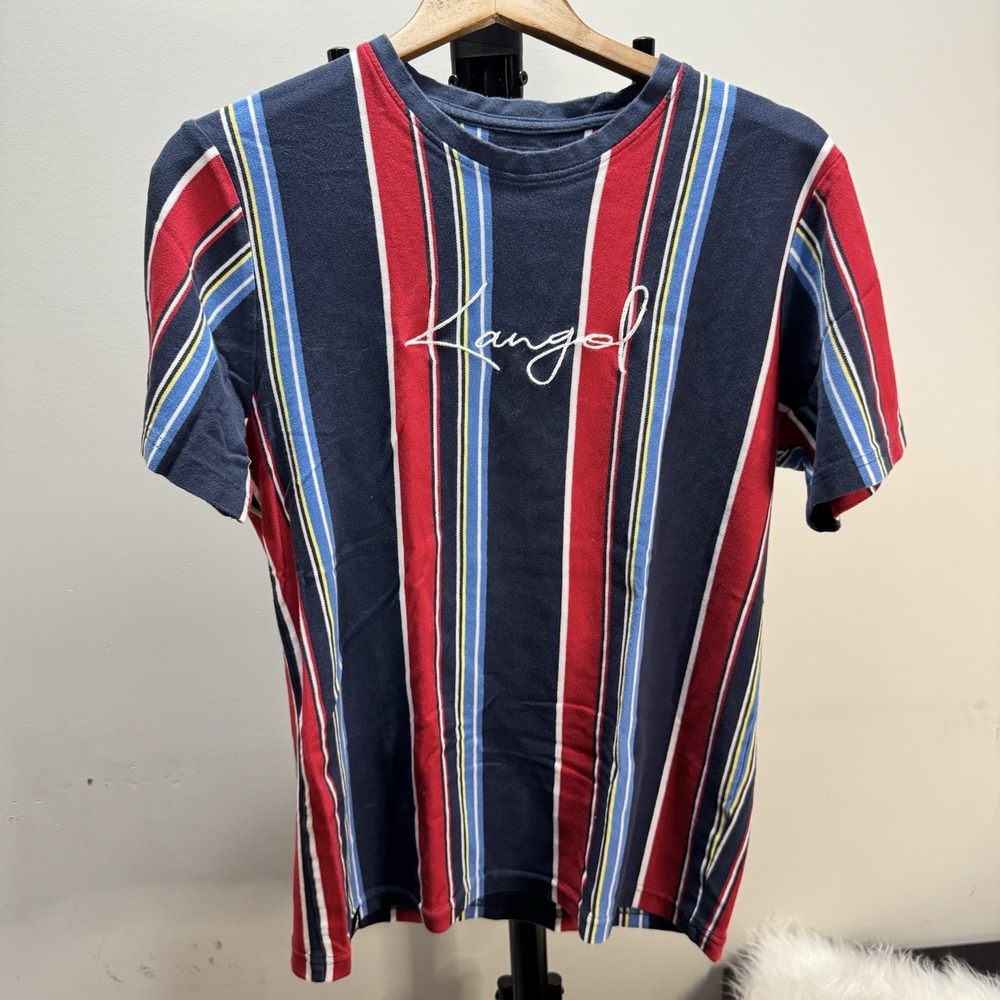 VTG Y2K Kangol Rugby Vertical Striped Shirt Large Red Navy 90 Hip Hop Streetwear